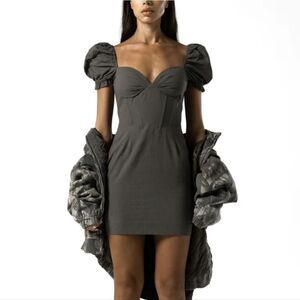 Sisters & Seekers Parlour Dress UK 6 Puff Sleeve Corset Mini Gray